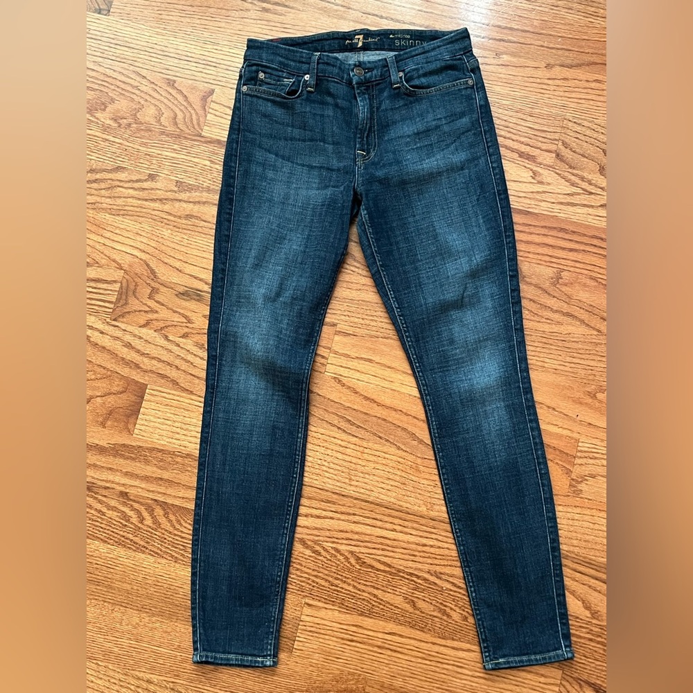 7 For All Mankind Jeans, Mid-Rise Skinny, Women's Size 29, 5-Pocket, Dark Blue